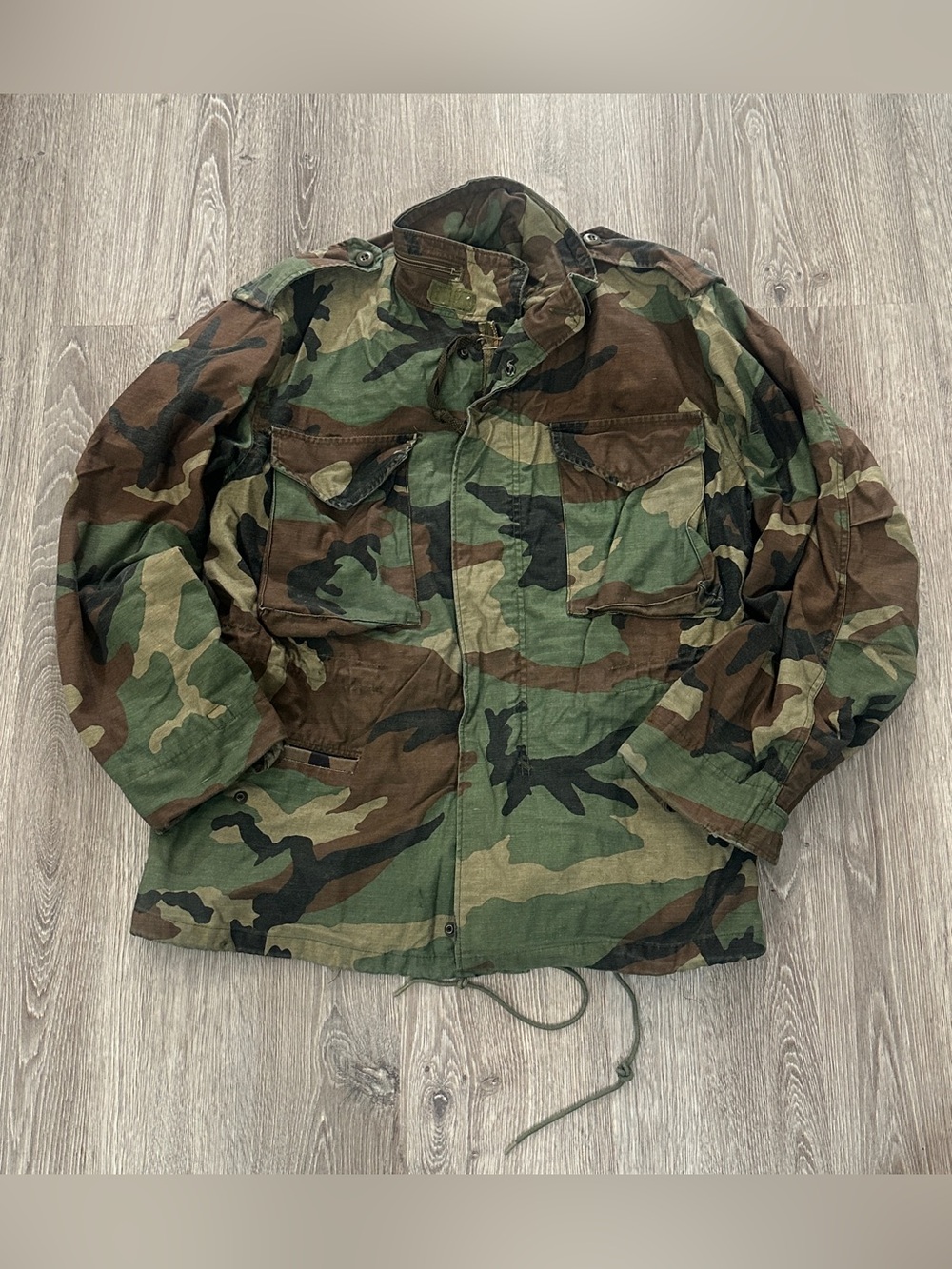 Men's Woodland Camo Field Jacket - Medium Short Green/Brown *No Hood